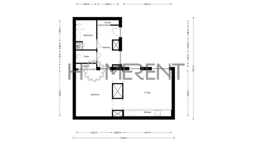 Pronájem bytu 2+kk, Praha - Karlín, Prvního pluku, 55 m2