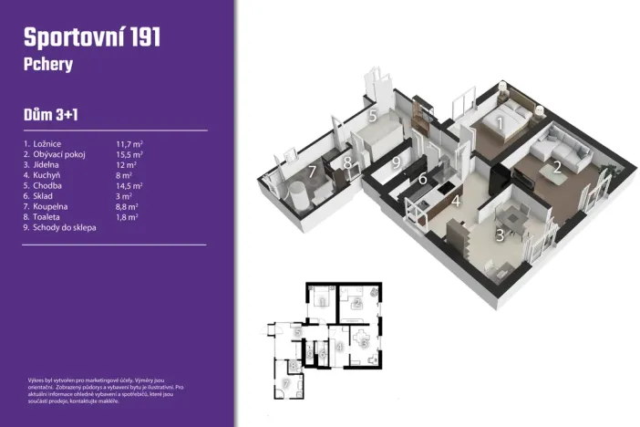 Prodej rodinného domu, Pchery, Sportovní, 78 m2
