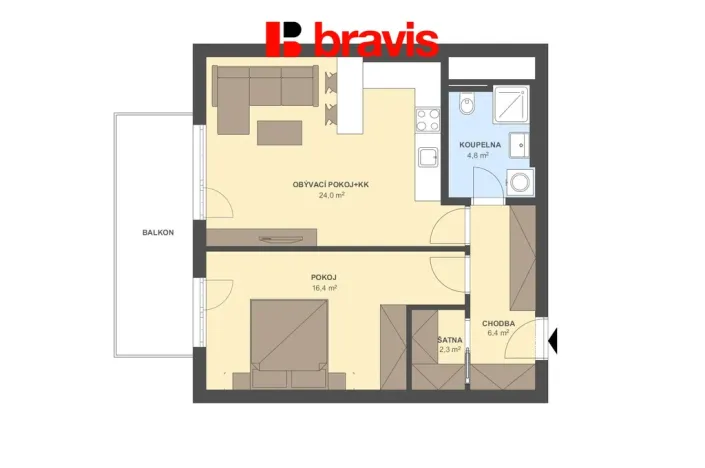 Pronájem bytu 2+kk, Brno - Staré Brno, Nové sady, 54 m2