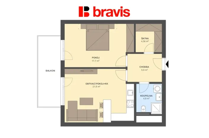 Pronájem bytu 2+kk, Brno - Staré Brno, Nové sady, 55 m2