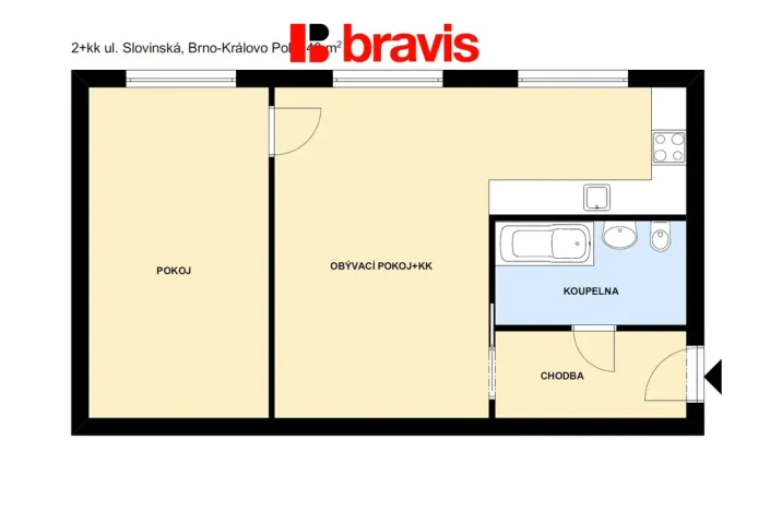 Pronájem bytu 2+kk, Brno - Královo Pole, Slovinská, 48 m2