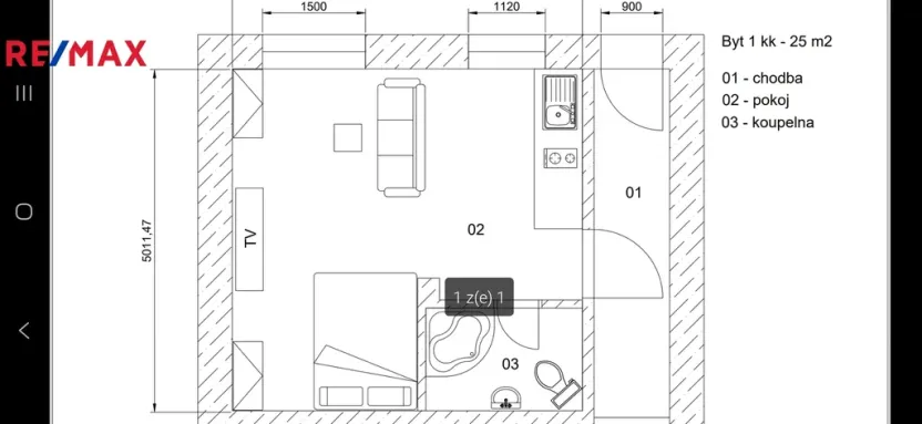 Pronájem bytu 1+kk, Brno - Královo Pole, Boženy Němcové, 25 m2