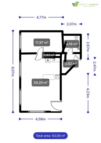 Pronájem bytu 2+kk, Hodonín, Národní třída, 51 m2