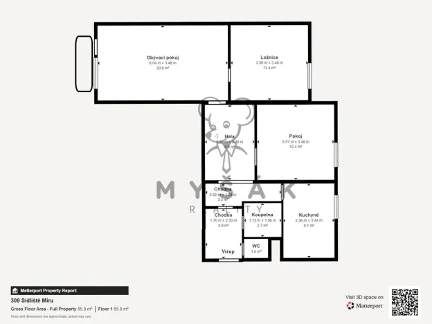 Prodej bytu 3+1, Horní Planá, Sídliště Míru, 71 m2