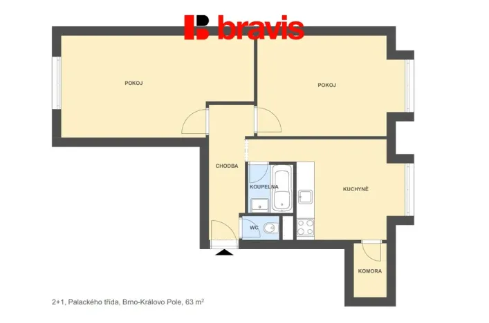 Pronájem bytu 2+1, Brno - Královo Pole, Palackého třída, 63 m2