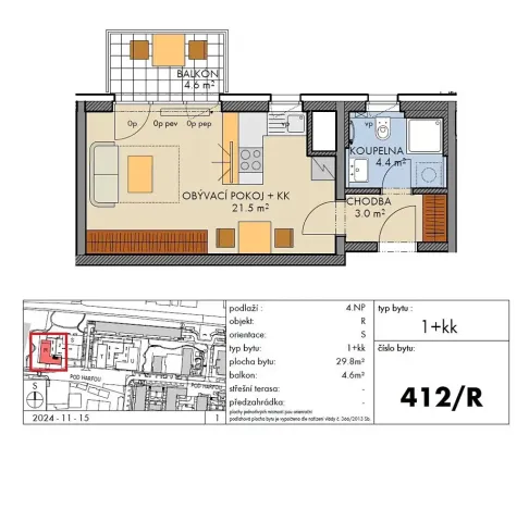 Prodej bytu 1+kk, Praha - Vysočany, Pod Harfou, 30 m2