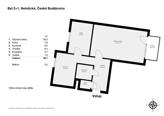 Pronájem bytu 2+1, České Budějovice, Netolická, 47 m2