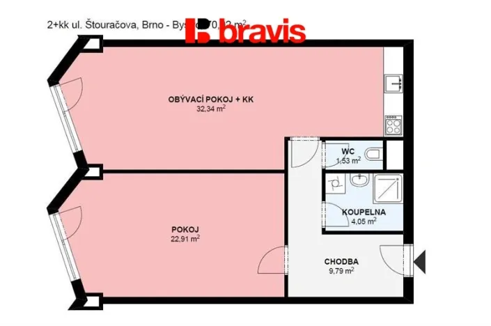 Pronájem bytu 2+kk, Brno, Adamcova, 70 m2