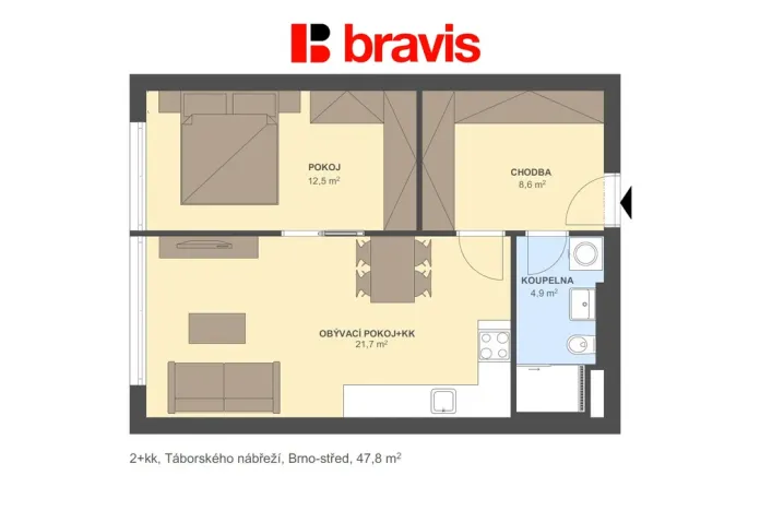 Pronájem bytu 2+kk, Brno - Štýřice, Vídeňská, 48 m2