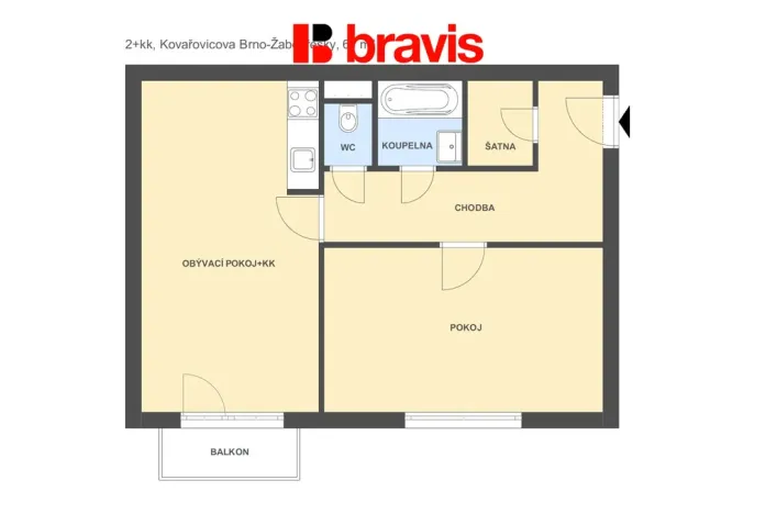 Pronájem bytu 2+kk, Brno, Kovařovicova, 61 m2