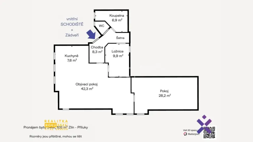 Pronájem bytu 3+kk, Zlín - Příluky, Staromlýnská, 105 m2