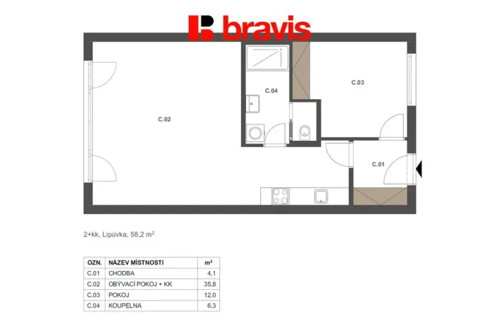 Prodej bytu 2+kk, Lipůvka, 60 m2