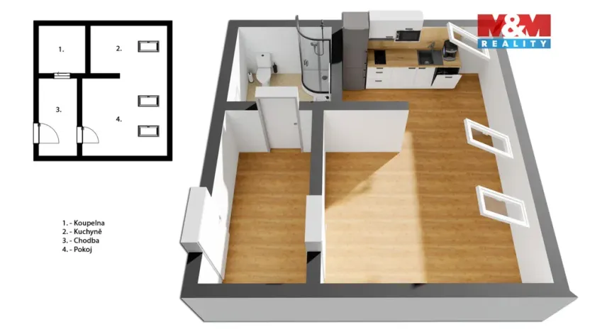 Pronájem bytu 1+kk, Trutnov - Střední Předměstí, Spojenecká, 37 m2