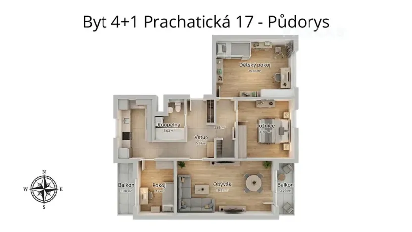 Pronájem bytu 4+1, České Budějovice, Prachatická, 86 m2