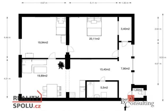 Pronájem bytu 3+1, Hradec Králové - Pražské Předměstí, Habrmanova, 91 m2