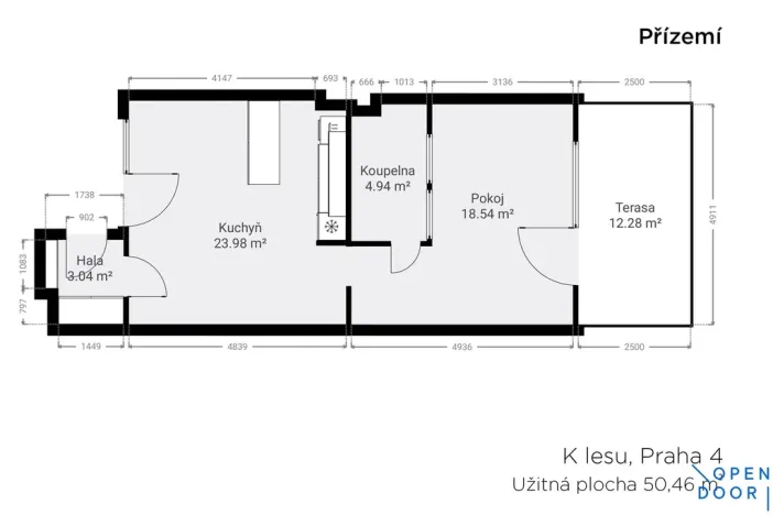 Pronájem bytu 2+kk, Praha - Kamýk, 51 m2
