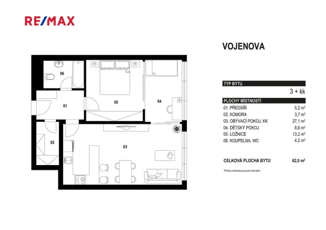 Pronájem bytu 2+kk, Praha - Libeň, Vojenova, 62 m2