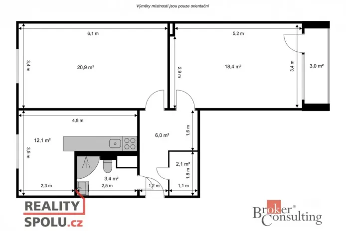 Pronájem bytu 2+1, Rychnov u Jablonce nad Nisou, nám. Míru, 64 m2