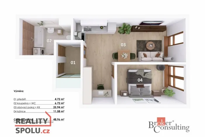 Pronájem bytu 2+kk, Praha - Libeň, Nad Rokoskou, 47 m2