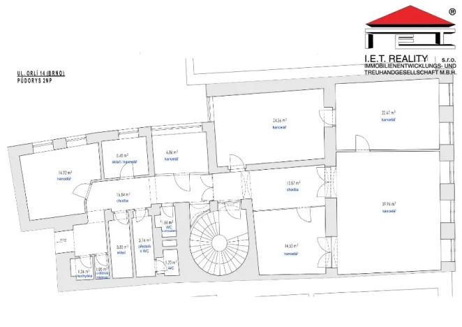 Pronájem kanceláře, Brno, Orlí, 171 m2