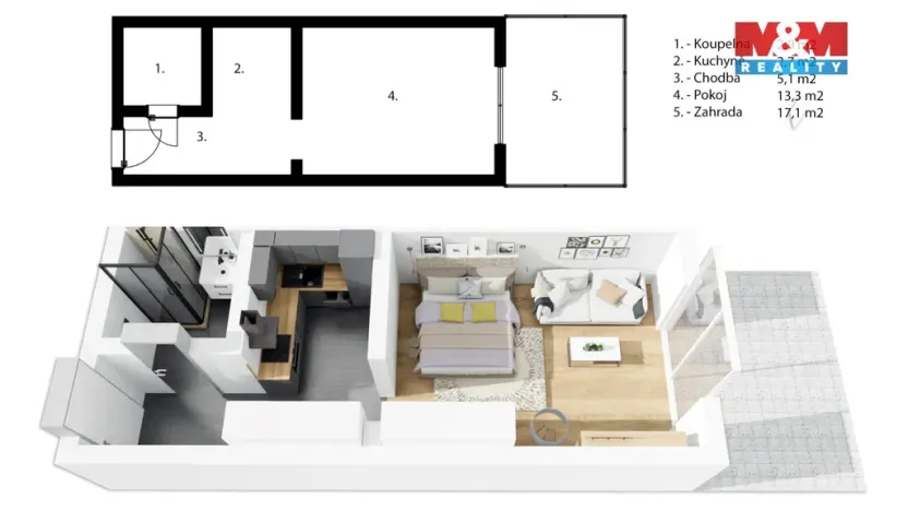 Prodej bytu 1+1, Rosice, 25 m2