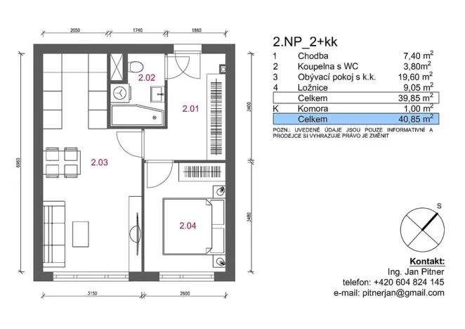 Prodej bytu 2+kk, Praha - Michle, Vokáčova, 41 m2