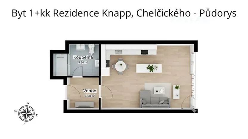 Prodej bytu 1+kk, České Budějovice, Chelčického, 41 m2