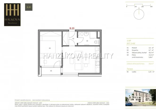 Pronájem bytu 2+kk, České Budějovice, Hálkova, 37 m2