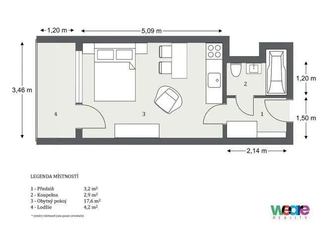 Prodej bytu 1+kk, Praha - Kobylisy, Kyselova, 27 m2