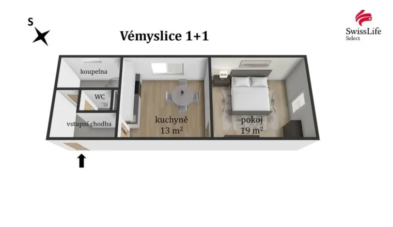 Pronájem bytu 1+1, Vémyslice, 44 m2