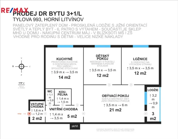 Prodej bytu 3+1, Litvínov - Horní Litvínov, Tylova, 69 m2