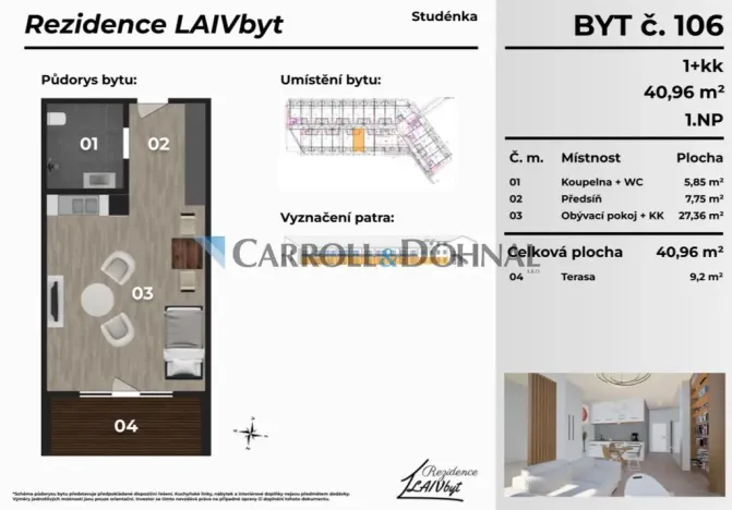 Prodej bytu 1+kk, Studénka - Butovice, Sjednocení, 41 m2