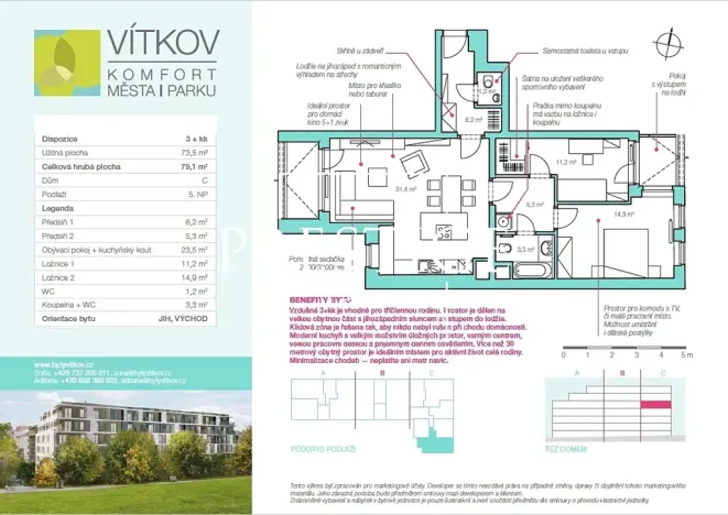 Pronájem bytu 3+kk, Praha - Žižkov, Kališnická, 79 m2