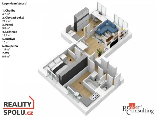 Pronájem bytu 3+1, Praha - Libeň, Konšelská, 62 m2