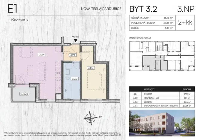 Prodej bytu 2+kk, Pardubice - Pardubičky, Nová Tesla, 48 m2