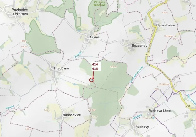 Dražba lesa, Hradčany-Kobeřice, 975 m2