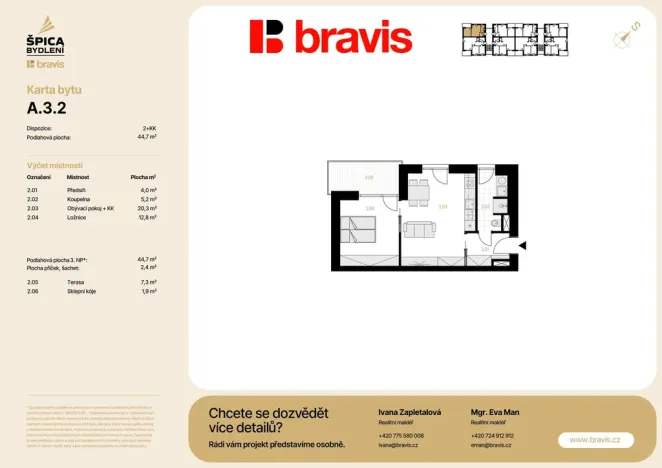 Prodej bytu 2+kk, Brno, Sokolnická, 44 m2