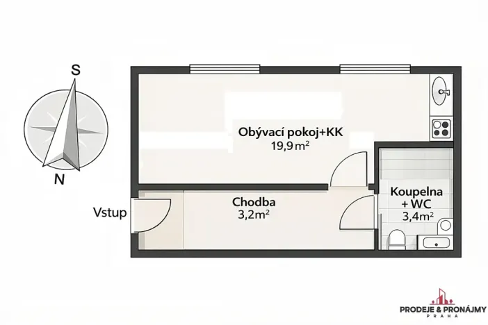 Prodej bytu 1+kk, Praha - Letňany, Místecká, 25 m2