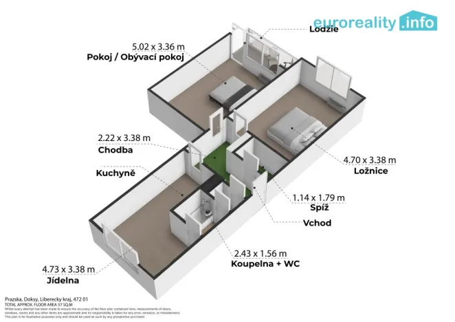 Prodej bytu 2+1, Doksy, Pražská, 55 m2