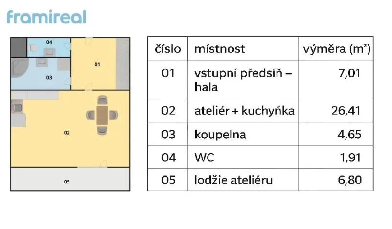 Pronájem bytu 1+kk, Brno, Gajdošova, 46 m2
