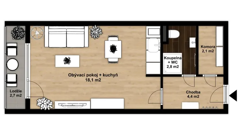 Pronájem bytu 1+kk, Pardubice, Lidmily Malé, 28 m2