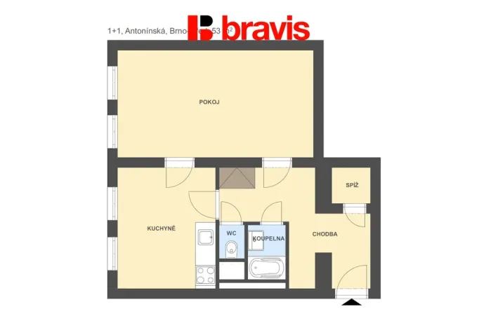 Pronájem bytu 1+1, Brno - Veveří, Antonínská, 53 m2