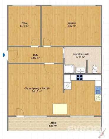 Pronájem bytu 3+kk, Praha - Prosek, Bílinská, 62 m2