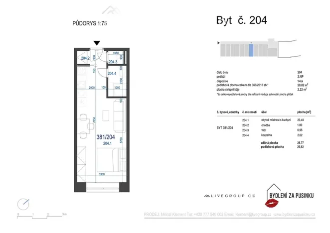Pronájem bytu 1+kk, Zbýšov, čtvrť Padělky, 29 m2