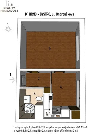 Prodej bytu 1+1, Brno - Bystrc, Ondrouškova, 33 m2