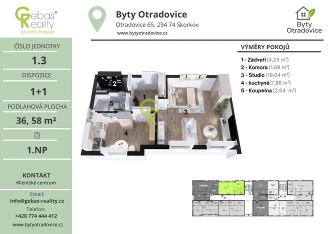 Prodej bytu 1+1, Skorkov - Otradovice, 38 m2