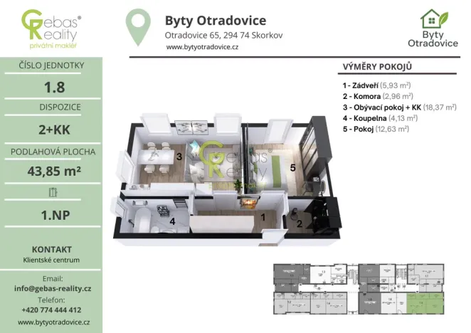 Prodej bytu 2+kk, Skorkov - Otradovice, 45 m2