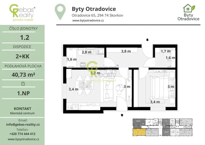 Prodej bytu 2+kk, Skorkov - Otradovice, 42 m2