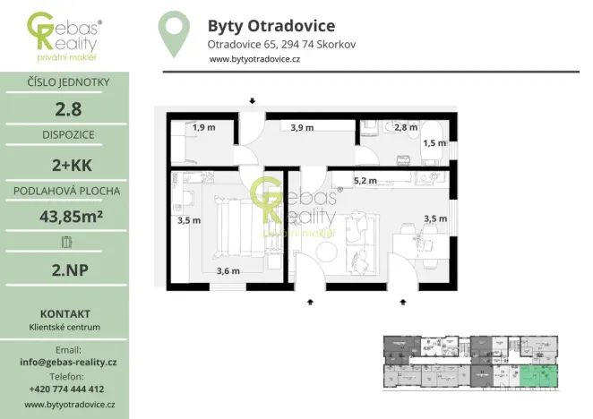 Prodej bytu 2+kk, Skorkov - Otradovice, 45 m2