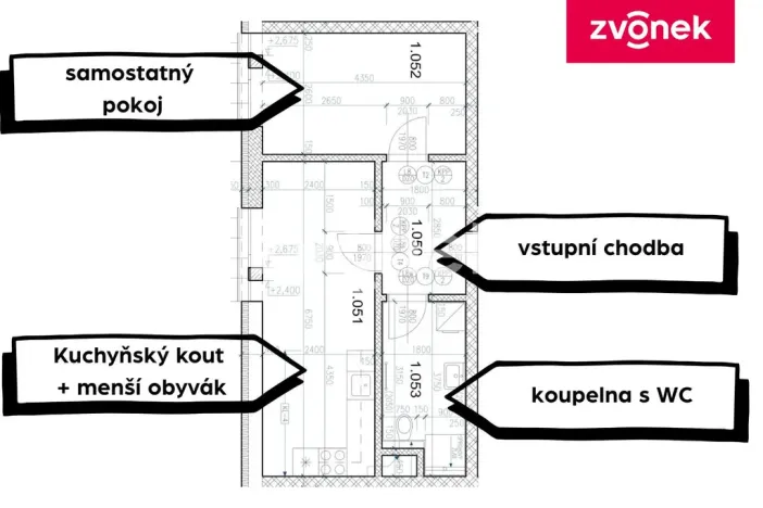 Pronájem bytu 2+kk, Otrokovice, Moravní, 40 m2